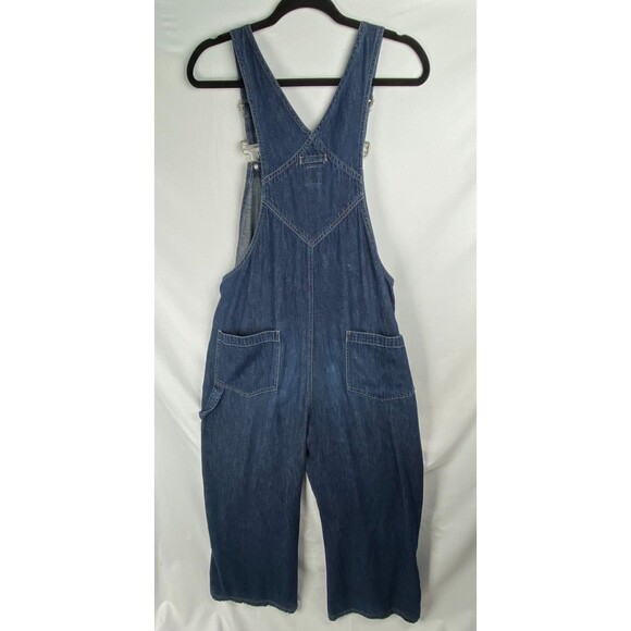 Vintage GAP Baggy Overalls Womens Medium Dark Blue Wash Denim Wide Leg Grunge - Picture 7 of 10